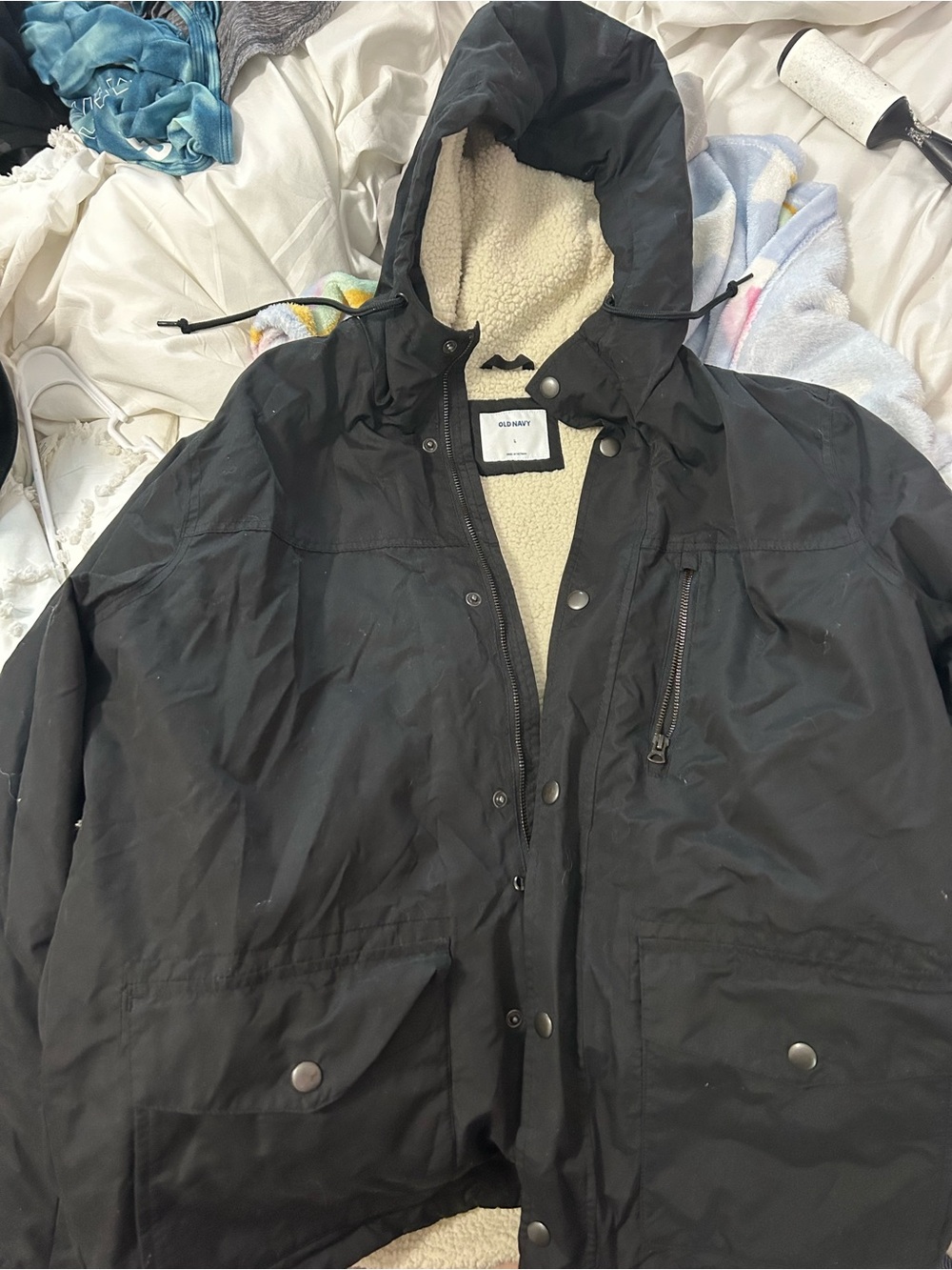 Old Navy Black Hooded Sherpa-Lined Boys Coat